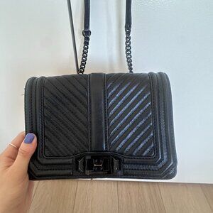 Rebecca Minkoff black leather crossbody bag with partial chain strap